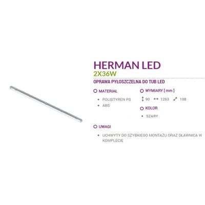 Oprawa pyłoszczelna do tub LED 2x36W IP65 HERMAN 02929 IDEUS (02929)